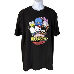Sanrio My Hero Academia T-Shirt Mens 2XL Black Hello Kitty Friends Graphic Tee